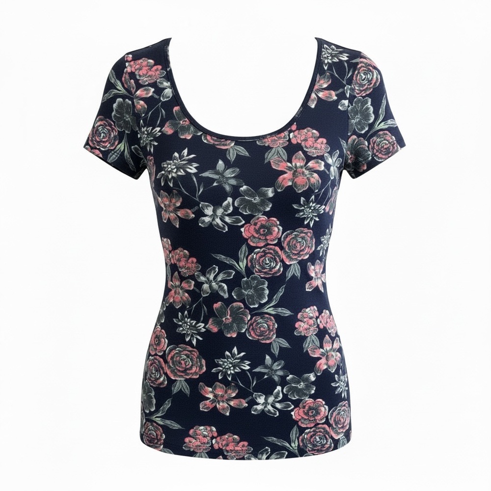 Frenchi Navy Floral Short Sleeve Top